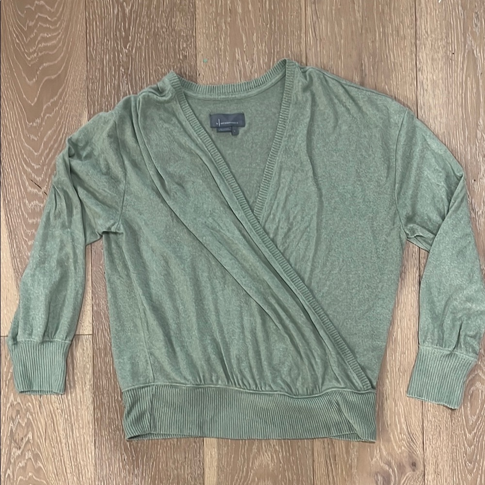 Anthropologie Green Wrap Sweater - Picture 2 of 7
